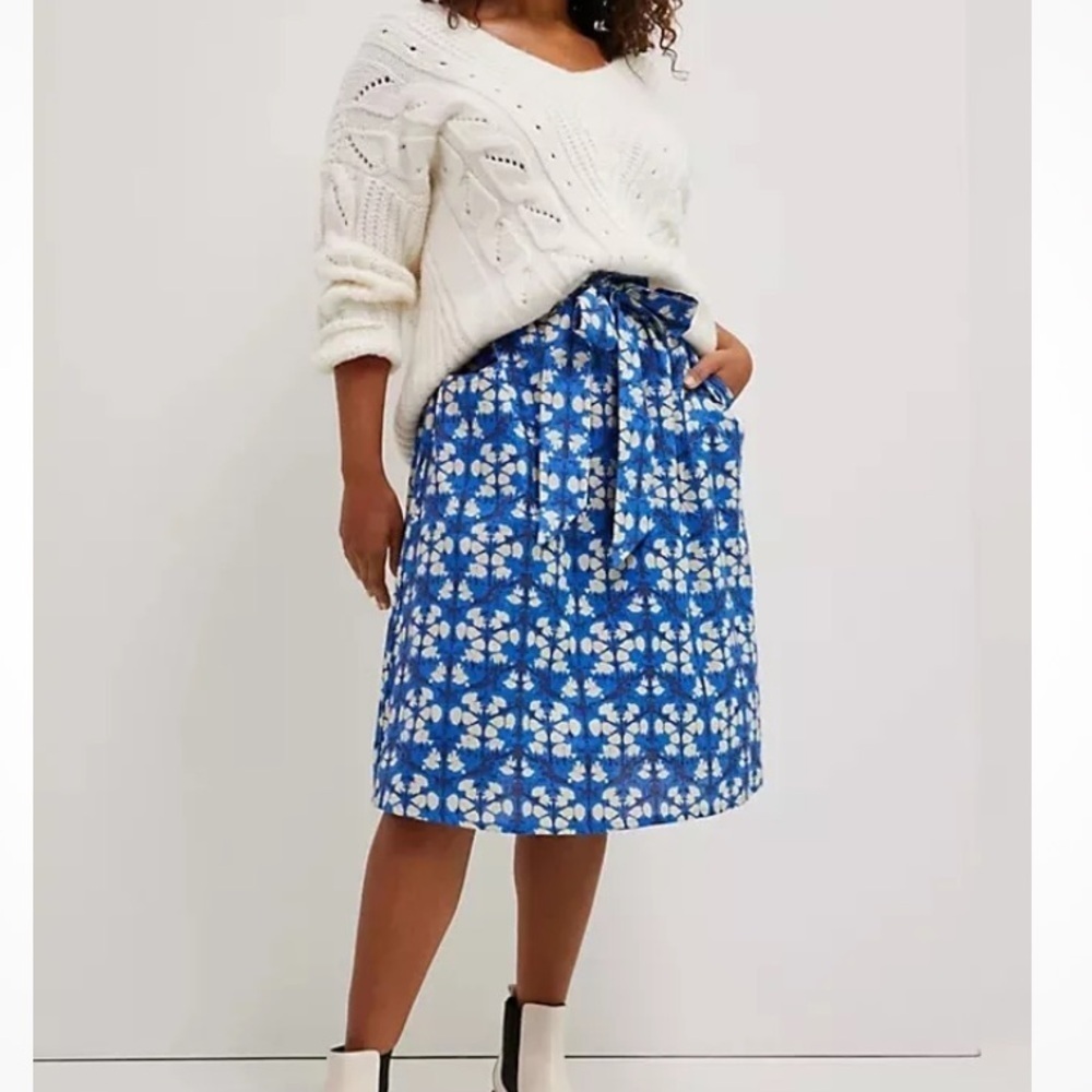 Anthropologie Paper Bag‎ Midi Skirt Porridge Lanai Blue Linen Cotton Women’s XS - Picture 1 of 9